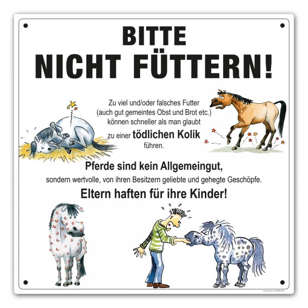Comicschild Warnschild Stall Bitte nicht füttern
